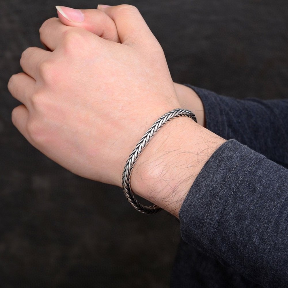 Men's Sterling Silver Slim Braided Bracelet