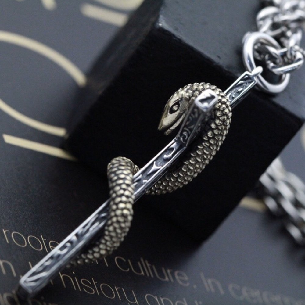 Men's Sterling Silver Snake Cross Necklace - Jewelry1000.com