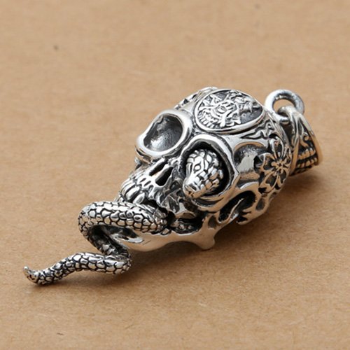 Men's Sterling Silver Snake Skull Necklace