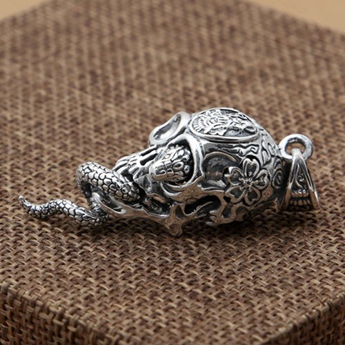 Men's Sterling Silver Snake Skull Necklace