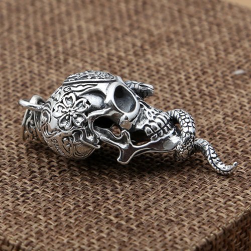 Men's Sterling Silver Snake Skull Necklace