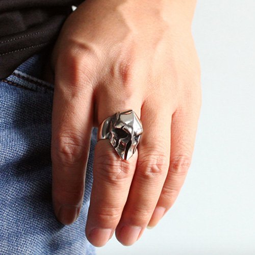 Men's Sterling Silver Spartan Mask Skull Ring