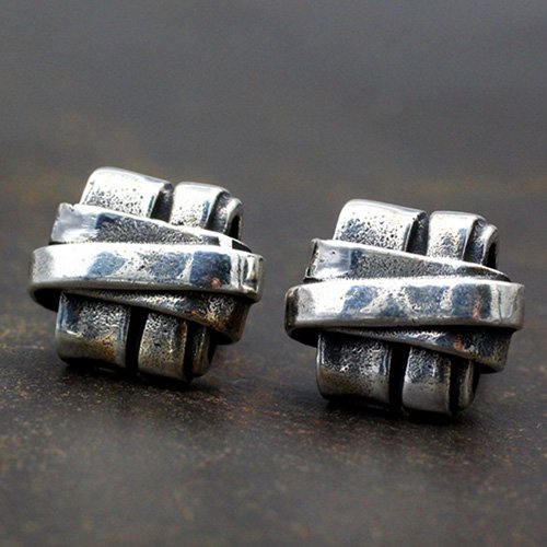 Men's Sterling Silver Square Knot Stud Earrings