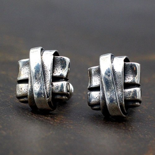 Men's Sterling Silver Square Knot Stud Earrings