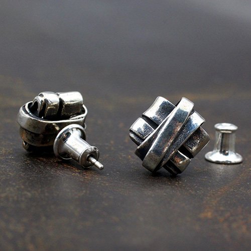 Men's Sterling Silver Square Knot Stud Earrings