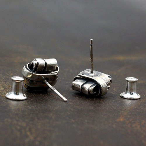 Men's Sterling Silver Square Knot Stud Earrings