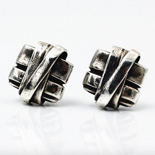 Men's Sterling Silver Square Knot Stud Earrings