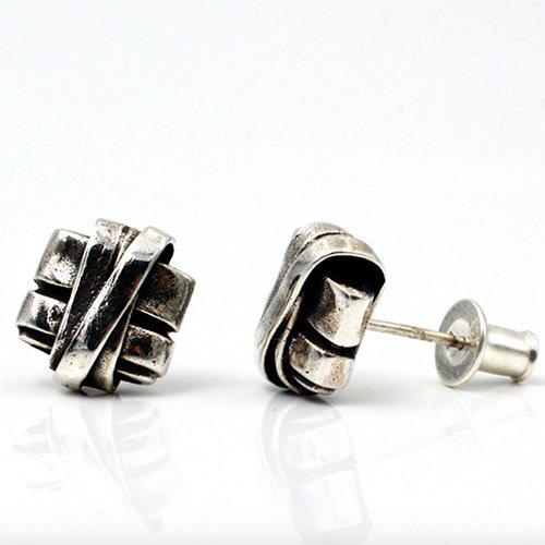 Men's Sterling Silver Square Knot Stud Earrings