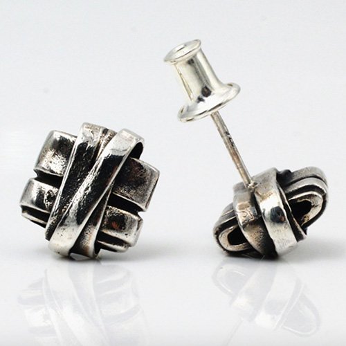 Men's Sterling Silver Square Knot Stud Earrings