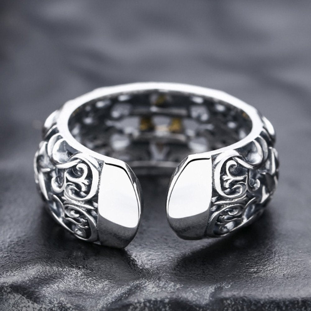 Men's Sterling Silver Star of David Ivy Pattern Ring