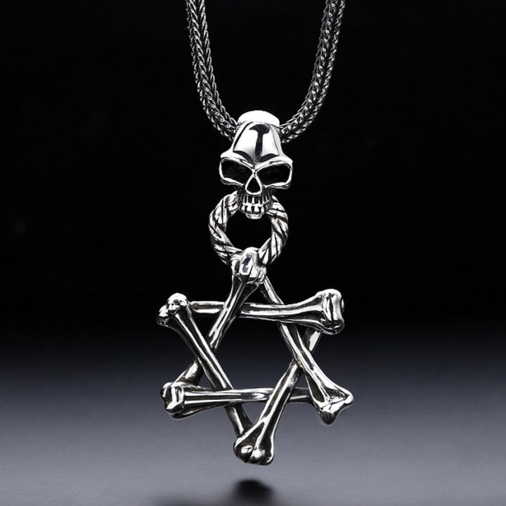 Men's Sterling Silver Star of David Skull Necklace