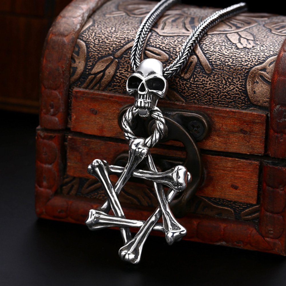 Men's Sterling Silver Star of David Skull Necklace