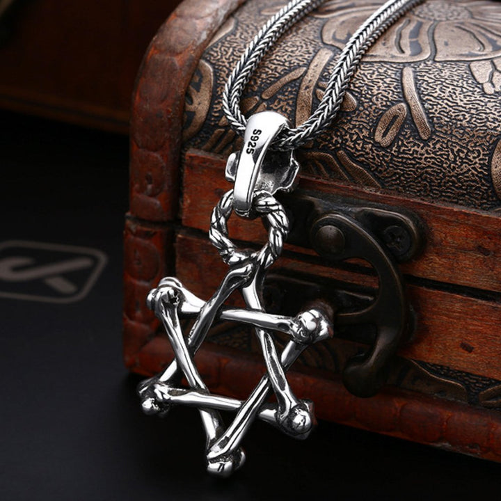 Men's Sterling Silver Star of David Skull Necklace