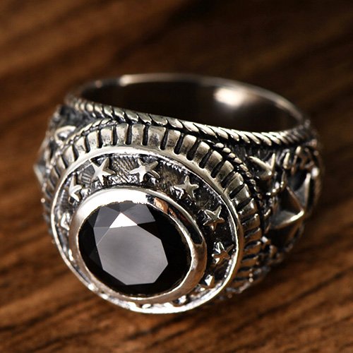 Sterling Silver Mens black popular obsidian ring