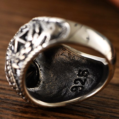 Men's Sterling Silver Stars Obsidian Ring