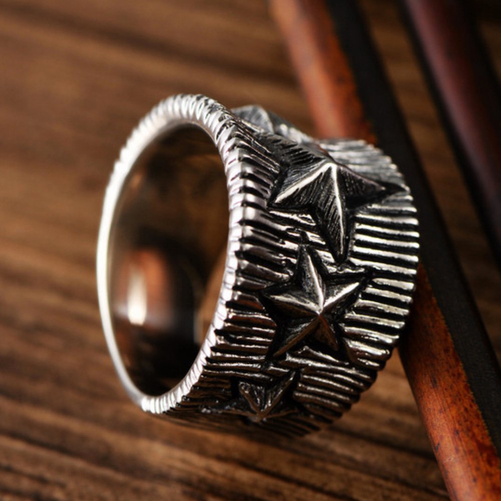 Men's Sterling Silver Stars Ring