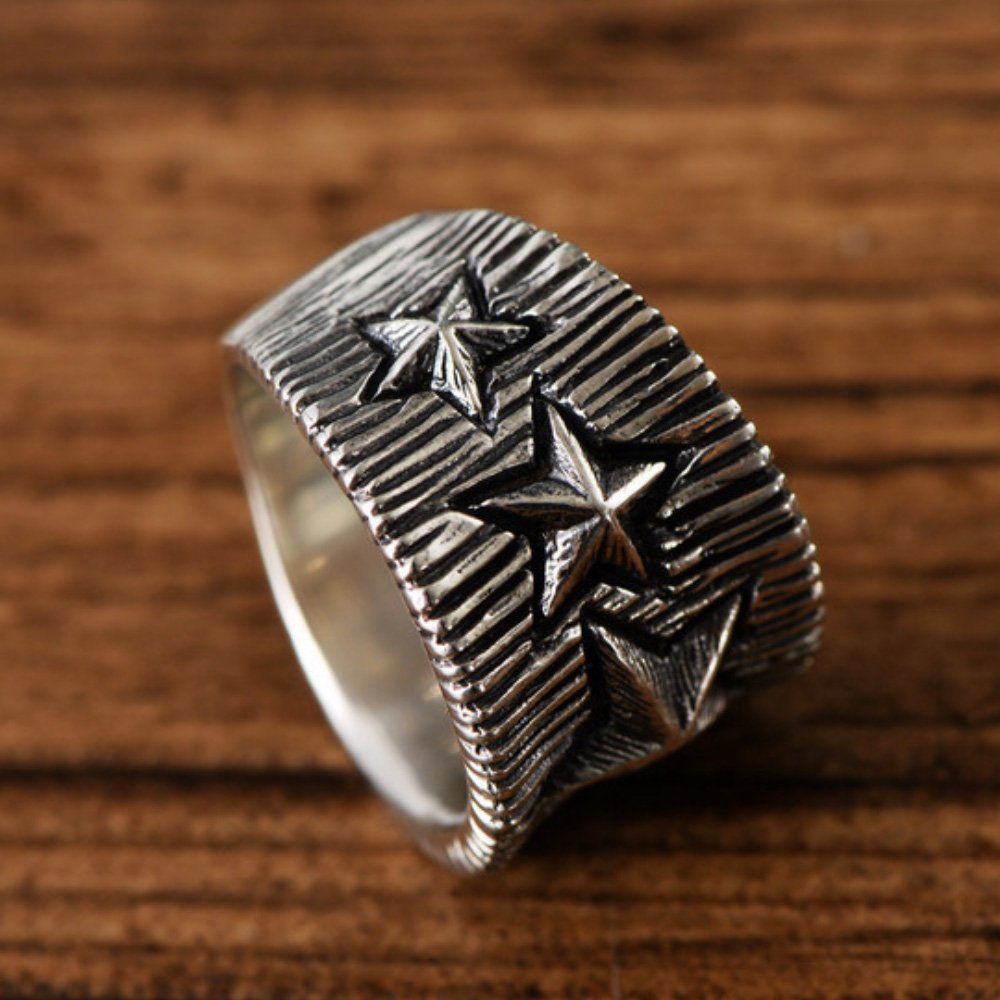 Men's Sterling Silver Stars Ring