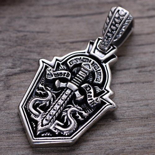 Men's Sterling Silver Sword Shield Necklace