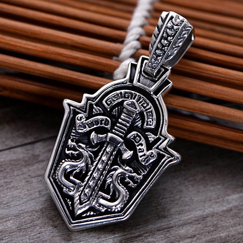 Men's Sterling Silver Sword Shield Necklace