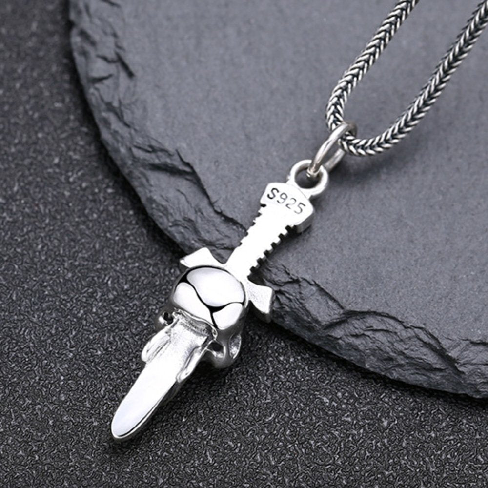 Men's Sterling Silver Sword Skull Necklace