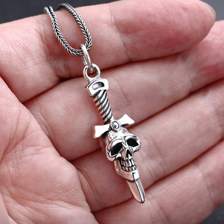 Men's Sterling Silver Sword Skull Necklace