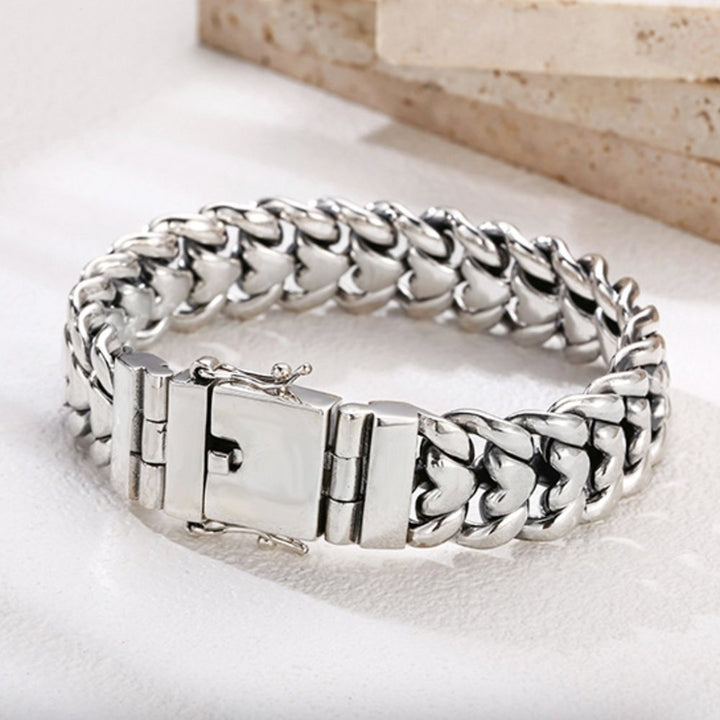 Men's Sterling Silver Tank Track Chain Bracelet