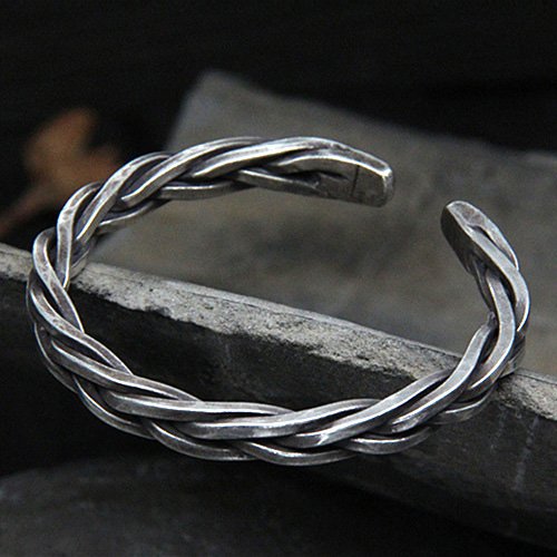 Men's Sterling Silver Thick String Braided Cuff Bracelet