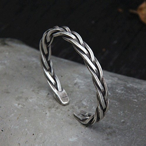 Men's Sterling Silver Thick String Braided Cuff Bracelet