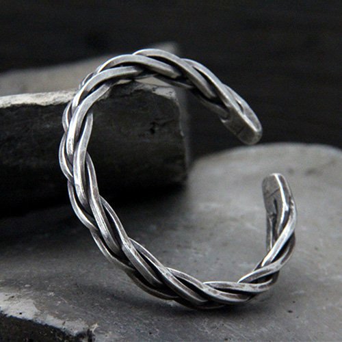 Men's Sterling Silver Thick String Braided Cuff Bracelet