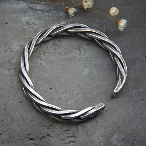 Men's Sterling Silver Thick String Braided Cuff Bracelet