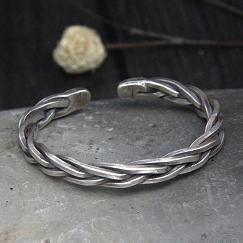 Men's Sterling Silver Thick String Braided Cuff Bracelet