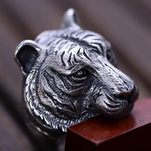 Men's Sterling Silver Tiger Head Ring