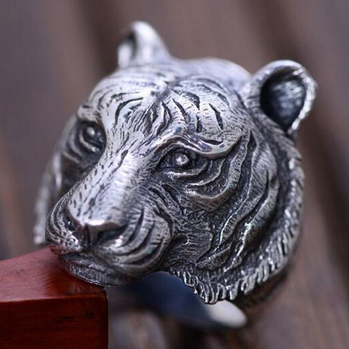 Men's Sterling Silver Tiger Head Ring