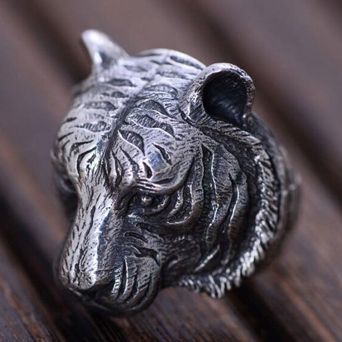 Men's Sterling Silver Tiger Head Ring