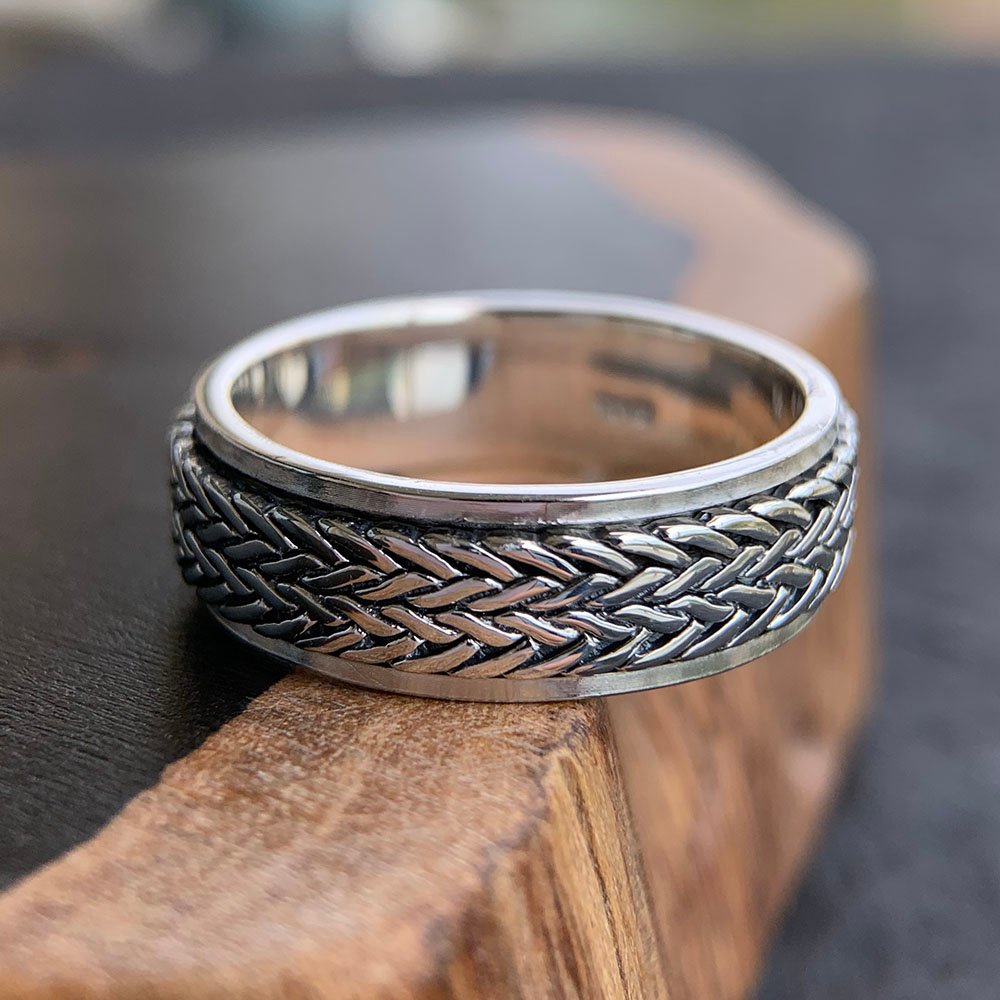 Men's Sterling Silver Tire Pattern Spinner Ring