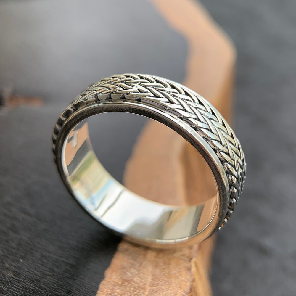 Men's Sterling Silver Tire Pattern Spinner Ring