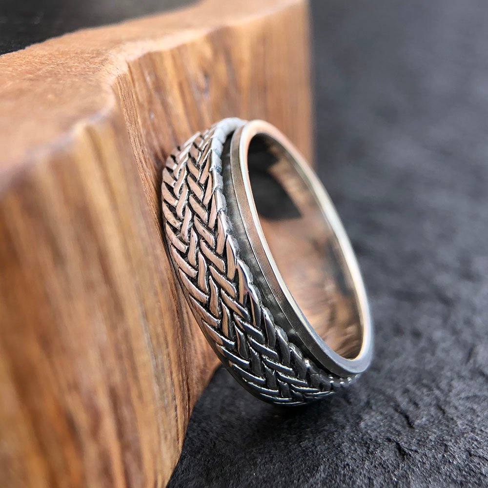 Men's Sterling Silver Tire Pattern Spinner Ring