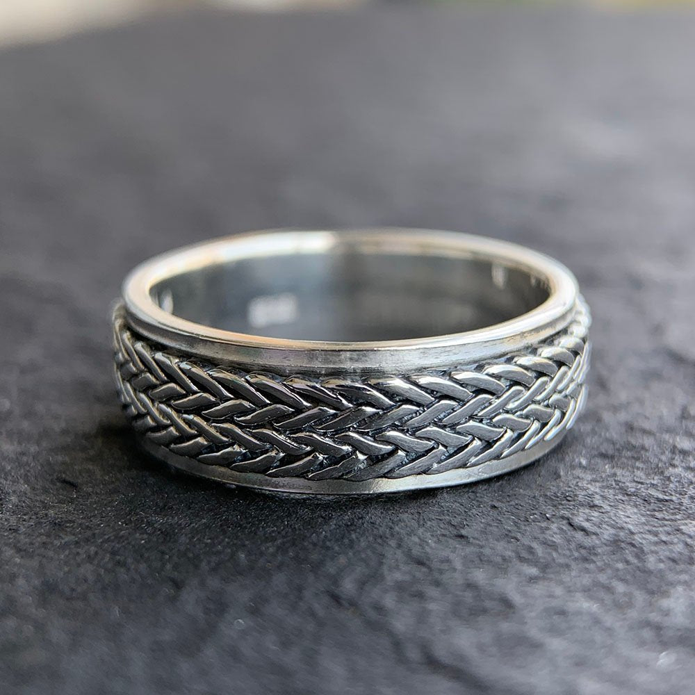 Men's Sterling Silver Tire Pattern Spinner Ring