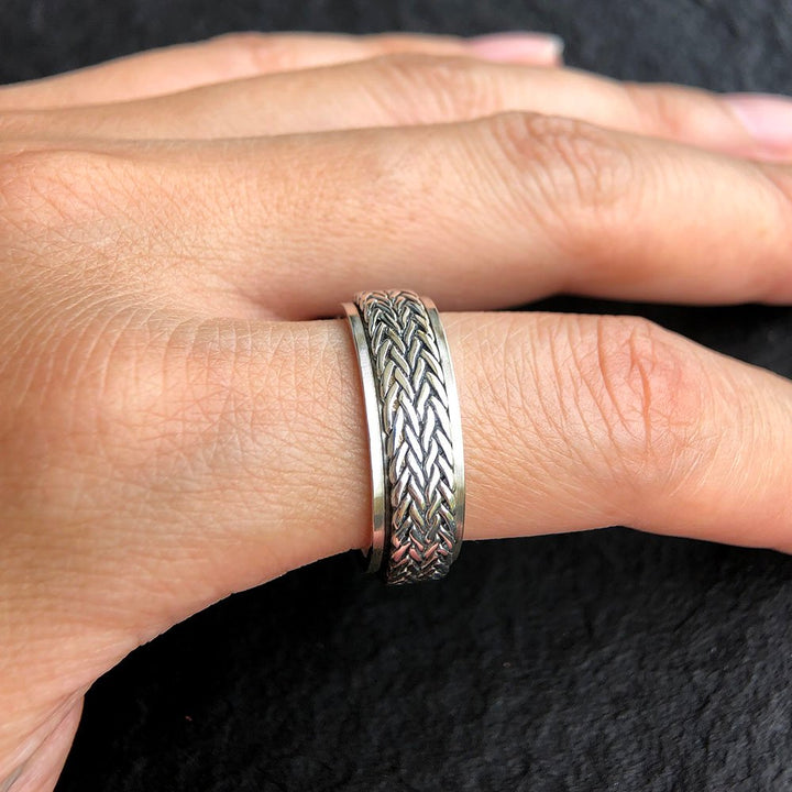 Men's Sterling Silver Tire Pattern Spinner Ring