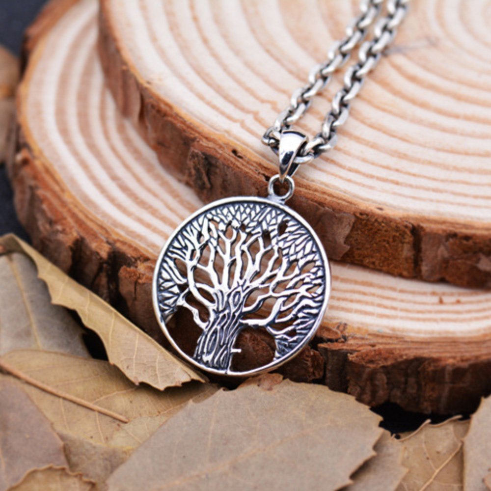 Men Silver Wood Jewelry Men's Sterling Silver Tree Of Life Pendant