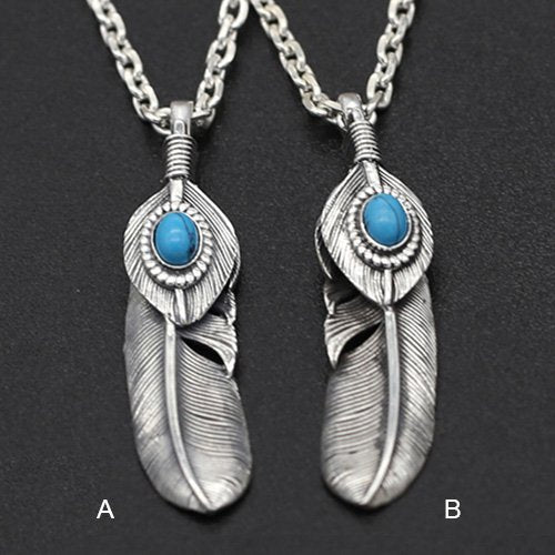 Men's Sterling Silver Turquoise Feather Necklace