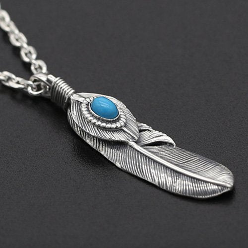 Men's Sterling Silver Turquoise Feather Necklace