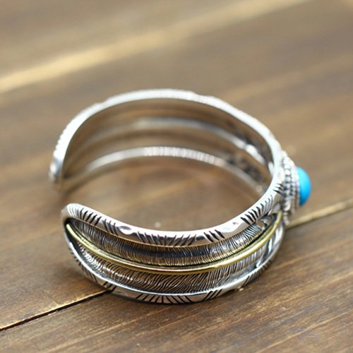 Men's Sterling Silver Turquoise Feather Wide Cuff Bracelet