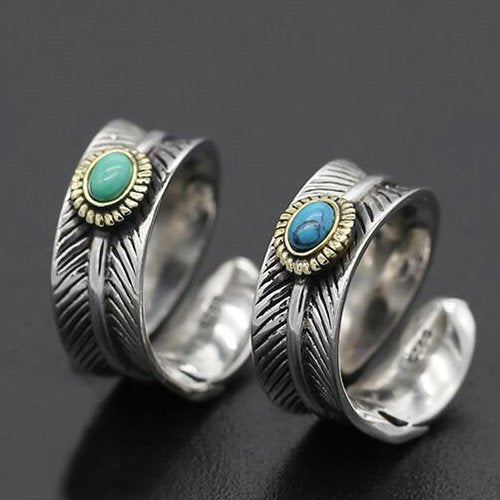 Men's Sterling Silver Turquoise Feather Wrap Ring