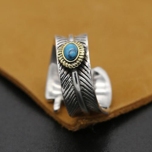 Men's Sterling Silver Turquoise Feather Wrap Ring