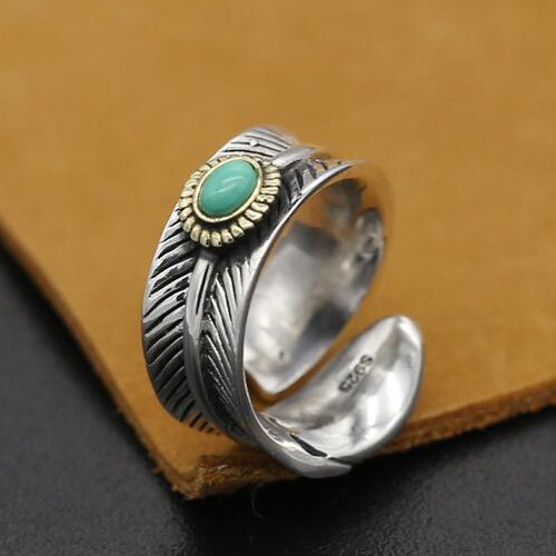 Men's Sterling Silver Turquoise Feather Wrap Ring