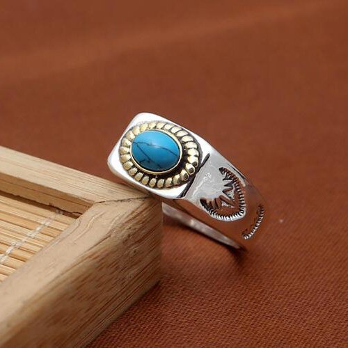 Turquoise Rings, Mens Sterling Silver Turquoise Ring