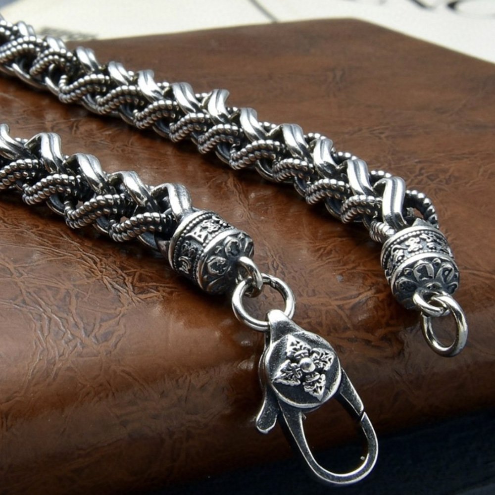 7 mm Men's Sterling Silver Vajra Clasp Braided Chain - Jewelry1000.com