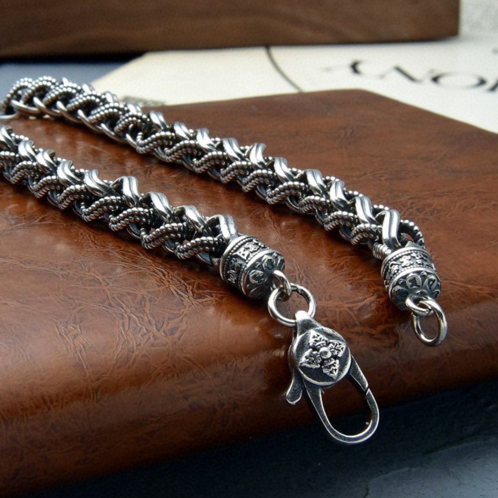 7 mm Men's Sterling Silver Vajra Clasp Braided Chain - Jewelry1000.com