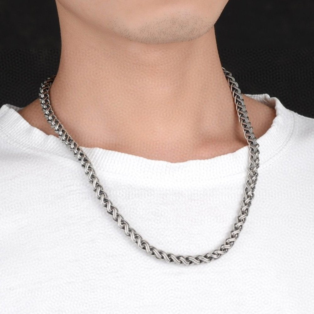 7 mm Men's Sterling Silver Vajra Clasp Braided Chain - Jewelry1000.com